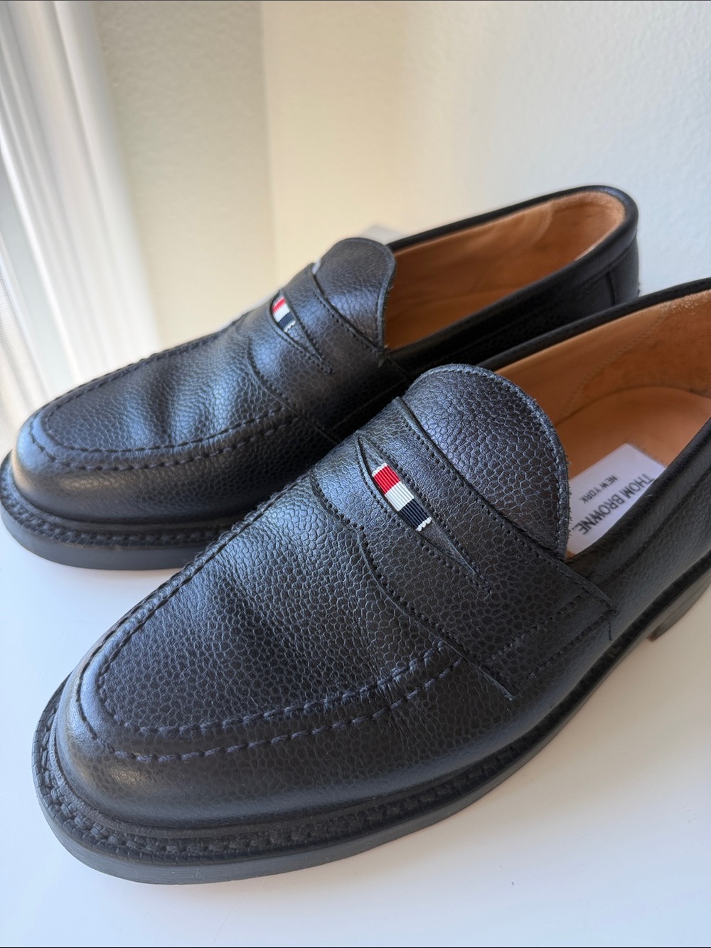 Thom Browne Pebbled Leather Penny Loafers Black Size 7.5 men’s